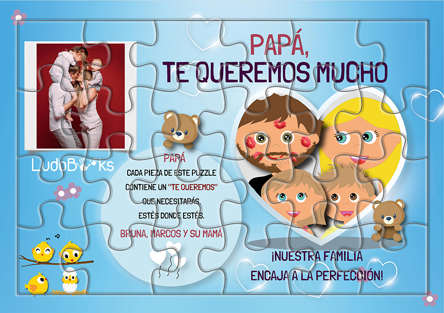 Libro personalizado Papá, nosotros y mamá te queremos mucho con su puzzle