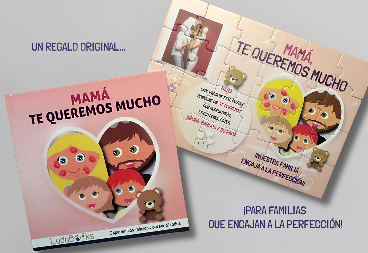 Libro personalizado para el día de la madre, junto a su puzzle personalizado.