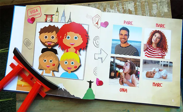 Llibre personalitzat amb avatars il·lustrats i fotos reals de la família