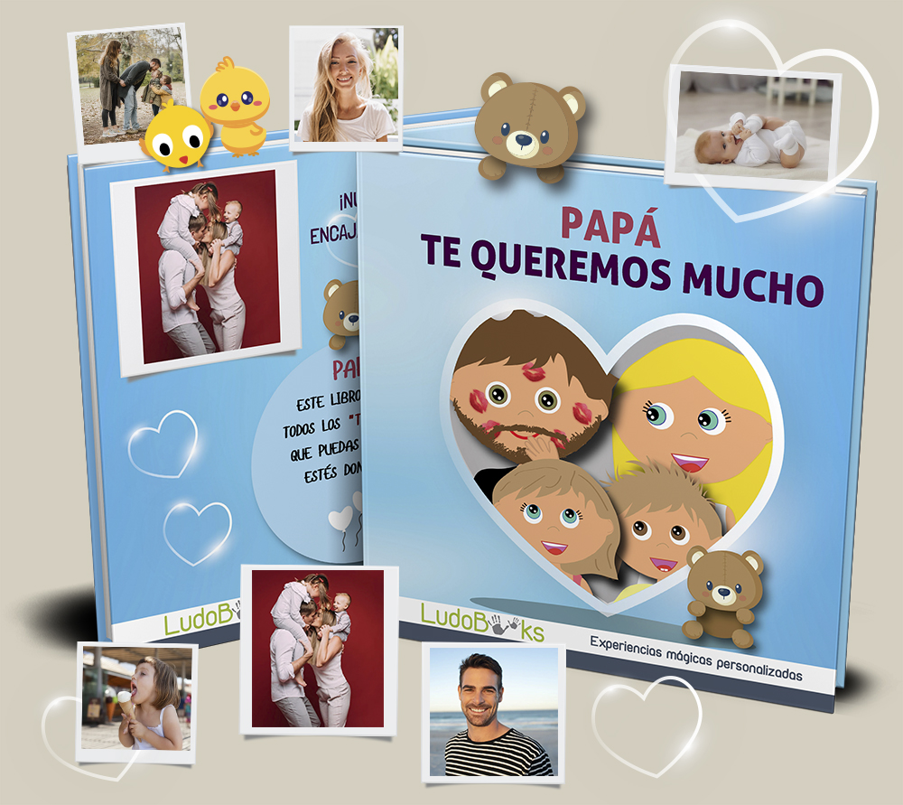 Libro personalizado para regalar a papá de parte de mamá y sus hijos